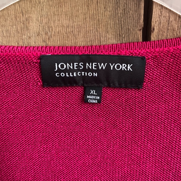 JONES NEW YORK Glitter Viscose Red Knitted Top Round Neck Raglan Short Sleeve XL - Picture 2 of 9